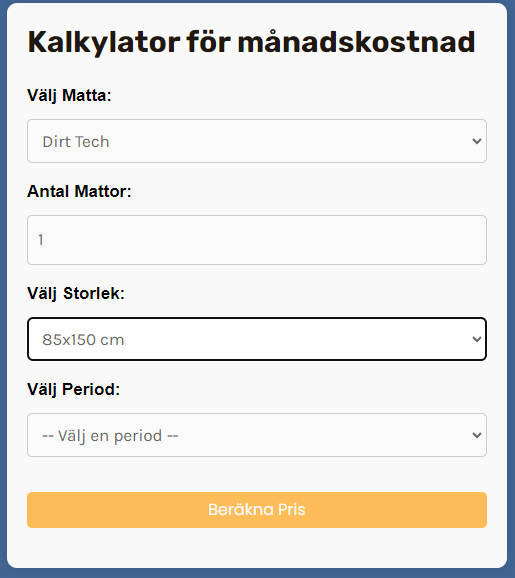 Kalkylator för entrémattor hos Trappa Upp AB